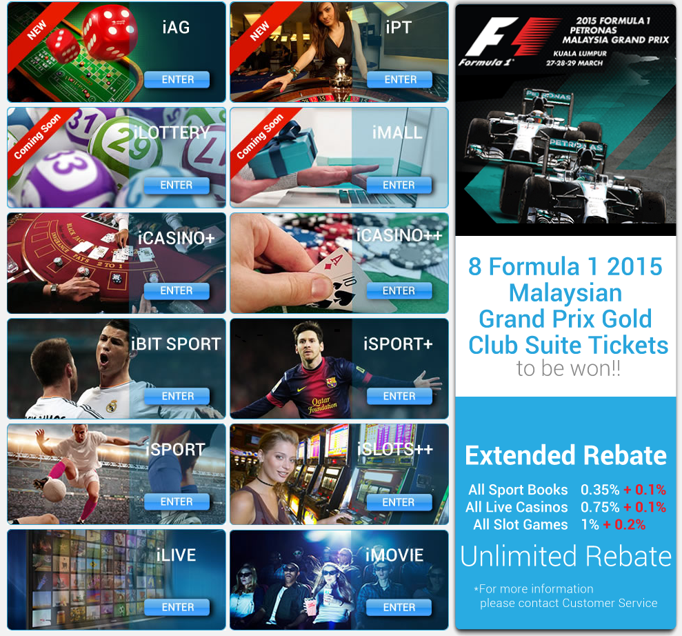 iBET Malaysia's products comprised of sports betting and live casino,slots game,4d online betting,lottery and mobile betting.