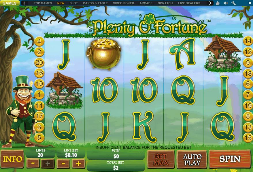 Newtown Casino Lucky Slot Game "Plenty O' Fortune" !